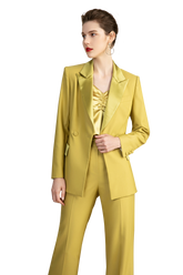 Olive Yellow Tuxedo Double Breasted Pantsuit - FashionByTeresa